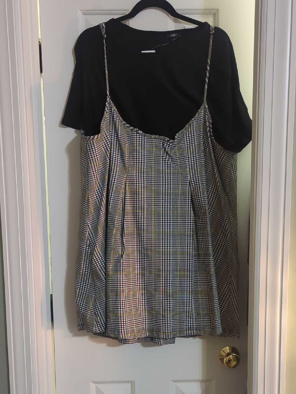 Plaid Spaghetti-Strap Dress in Black and Neutral Tones